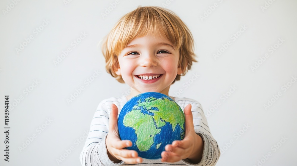 A Nordic kid's happy, hand-drawn globe on a white background with green nature, conveying the message of protecting the Earth and celebrating Earth Day. A Nordic kid's happy, hand-drawn globe on a white background with green nature, conveying the message of protecting the Earth and celebrating Earth Day.