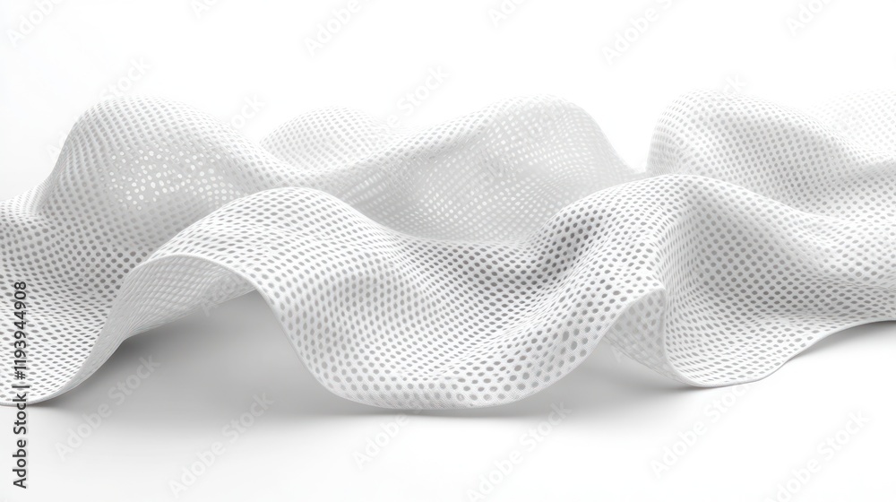 White perforated mesh fabric waving on white background. White perforated mesh fabric waving on white background.