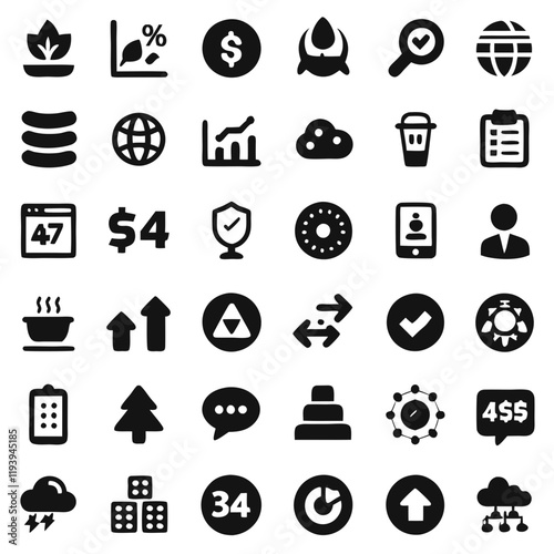 A collection of 784 solid, universal icons categorized by themes like business, SEO, web, food, ecology, and more on white background