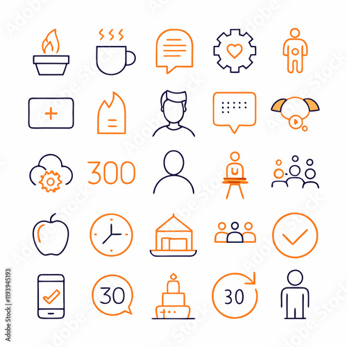 A set of 300 thin line icons categorized into themes like business, user interface, hi-tech, sports, and food 