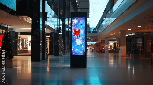 A vertical led billboard displays Christmas theme in the shopping mall photo