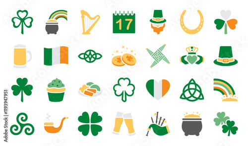 A set of Saint Patrick's Day Irish themed icons
