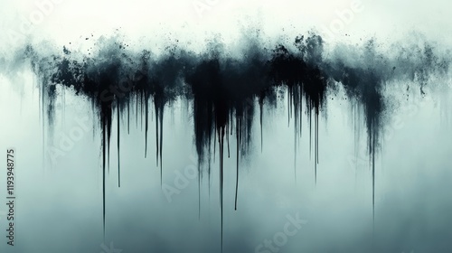 Black ink dripping on white, smoky background.