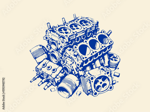 Car Parts Waste Hand Drawn Sketch Illustration Vector Isolated