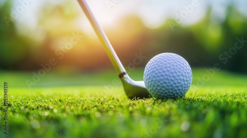 Wallpaper Mural Golfer Preparing to Strike a Immaculate White Golf Ball on a Lush Green Fairway Under Glowing Sunset Torontodigital.ca