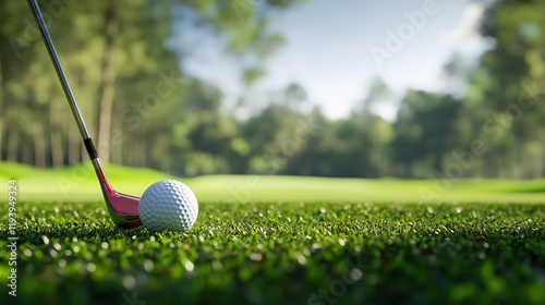 Wallpaper Mural A Golf Club Swinging Towards a Lush Green Turf Under Bright Sunshine Torontodigital.ca