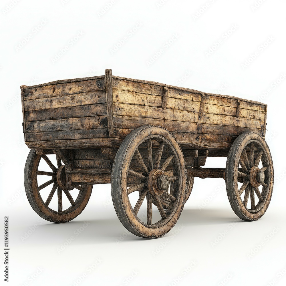 Fototapeta premium Vintage Wooden Cart: Rustic Charm of a Bygone Era - Antique Wagon, Retro Travel, Classic Countryside