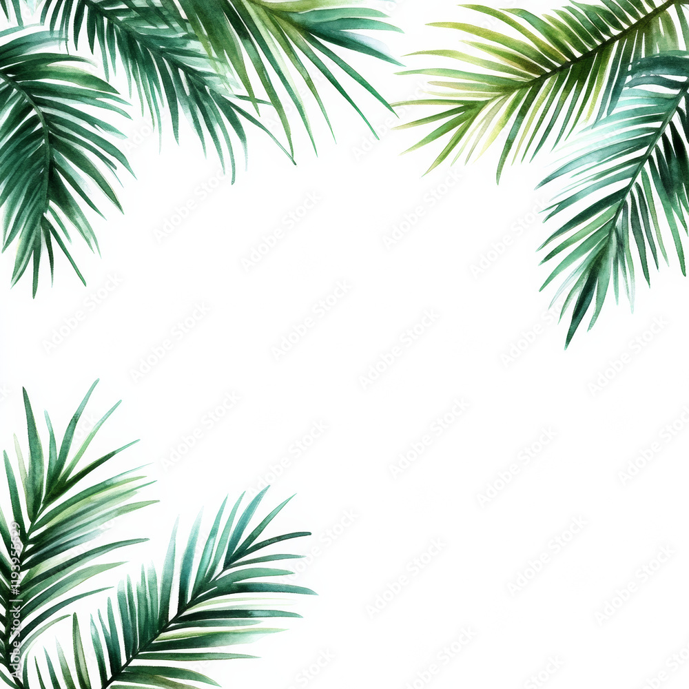 Palm leaves on white background create simple design