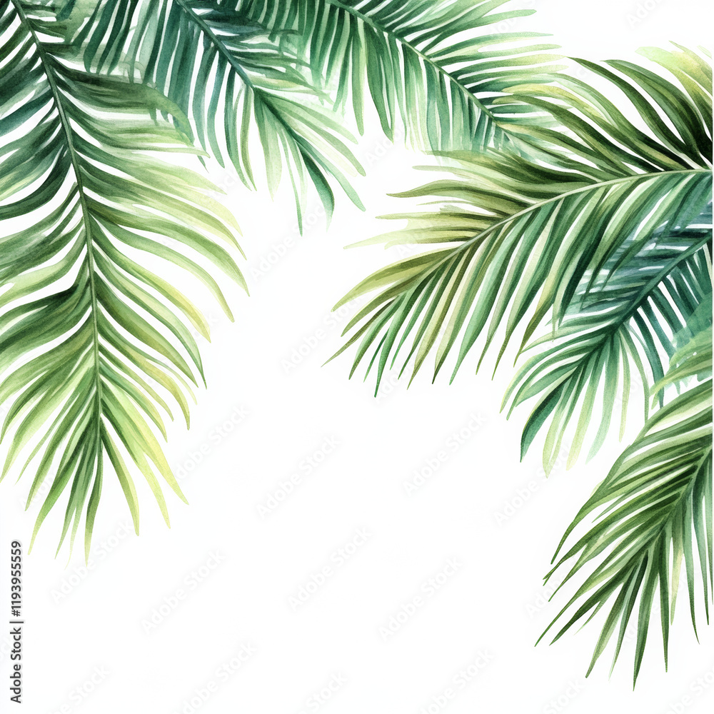 Obraz premium Green palm leaves on white background