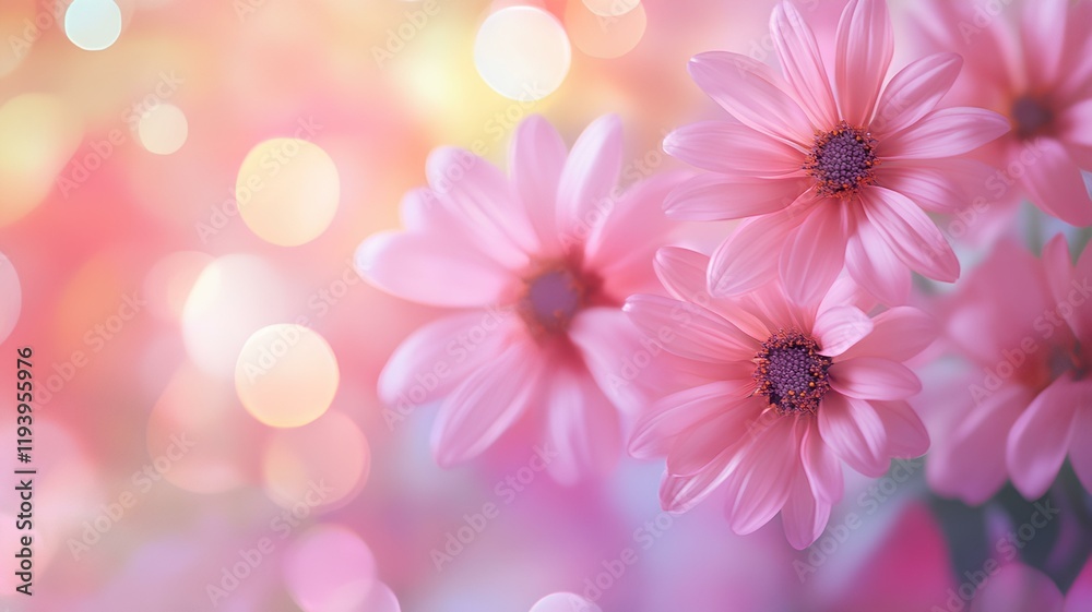 Fototapeta premium floral background with pink daisy flowers and bokeh lights