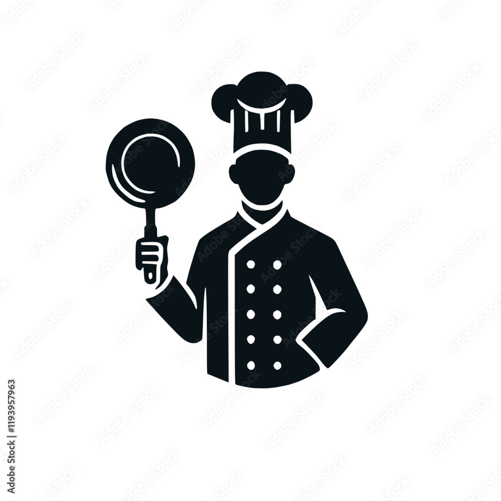 Silhouette eines Kochs mit Bratpfanne – Klassisches Küchenmotiv – KI generiert Silhouette eines Kochs mit Bratpfanne – Klassisches Küchenmotiv – KI generiert