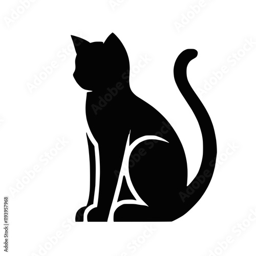 Schwarz-weiße Silhouette einer sitzenden Katze – Minimalistisches Design – KI generiert