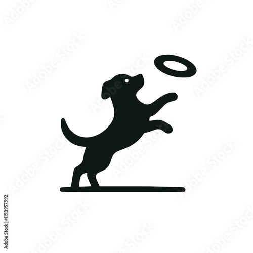 Schwarz-weiße Hund-Silhouette beim Spielen mit Frisbee – KI generiert