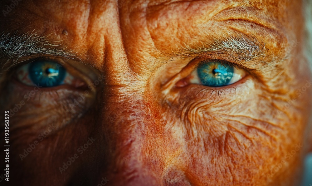 Close-up of an elderly man's intense blue eyes and weathered face, showing age and life experience. Close-up of an elderly man's intense blue eyes and weathered face, showing age and life experience.