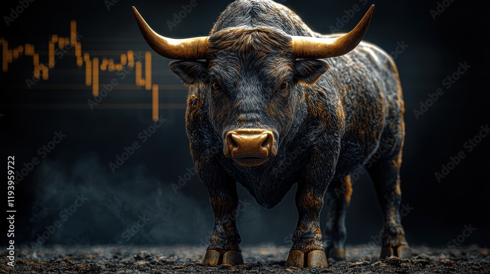 Naklejka premium A bull symbolizing market strength and growth.