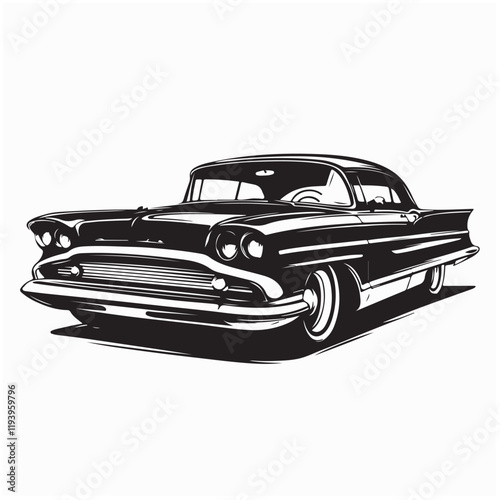 Vintage classic car illustration vector isolated on white back ground.