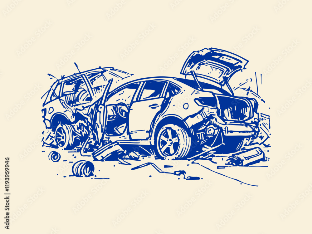 Car Waste Hand Drawn Sketch Illustration Vector Isolated