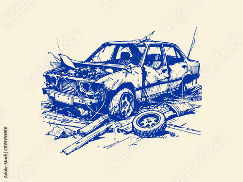 Car Waste Hand Drawn Sketch Illustration Vector Isolated