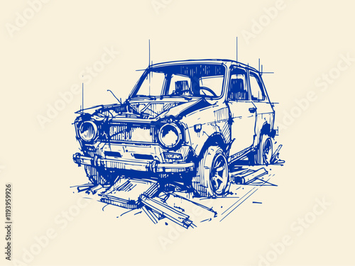 Car Waste Hand Drawn Sketch Illustration Vector Isolated
