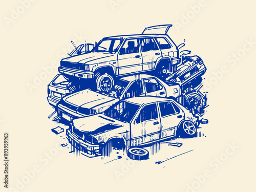 Car Waste Hand Drawn Sketch Illustration Vector Isolated