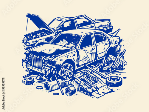 Car Waste Hand Drawn Sketch Illustration Vector Isolated