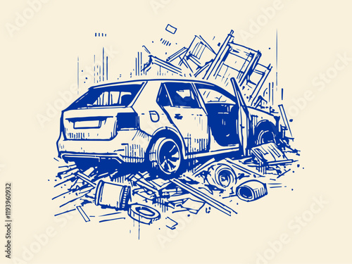 Car Waste Hand Drawn Sketch Illustration Vector Isolated