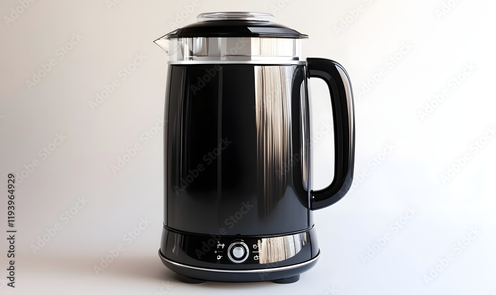 Black electric milk frother with glass lid and handle. Black electric milk frother with glass lid and handle.