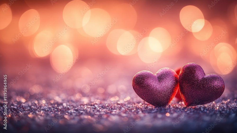 Valentine's Day background with hearts, bokeh lights, and copy space for text. The abstract backdrop has a pink, red, and purple gradient color with a blurred effect. Valentine's Day background with hearts, bokeh lights, and copy space for text. The abstract backdrop has a pink, red, and purple gradient color with a blurred effect.