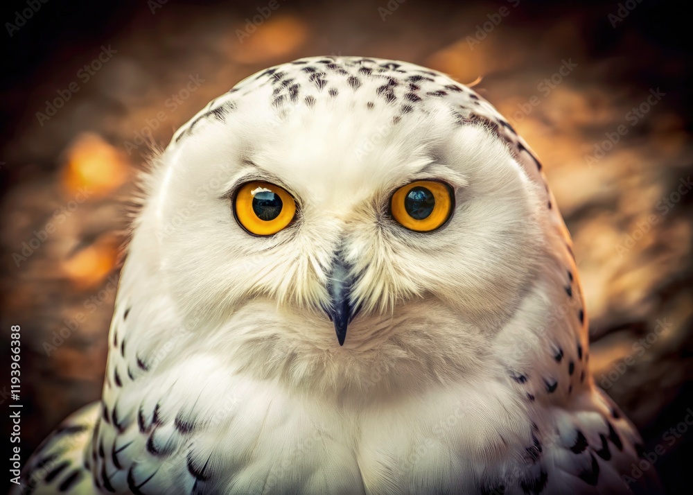 Obraz premium Vintage Owl Portrait, White Owl Face, Nature Photography, Bird Wildlife, Retro Style