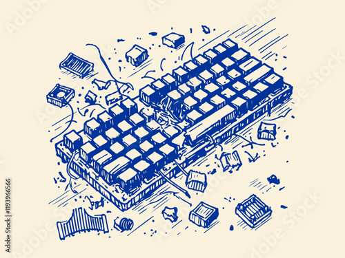 Computer Waste Hand Drawn Sketch Illustration Vector Isolated