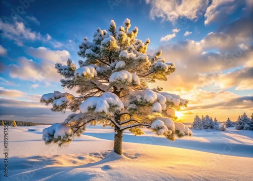 Winter Lone Pine Snow Landscape Photography, Snowy Branches, Whispering Pines, Cold Weather Scene, Winter Wonderland photo