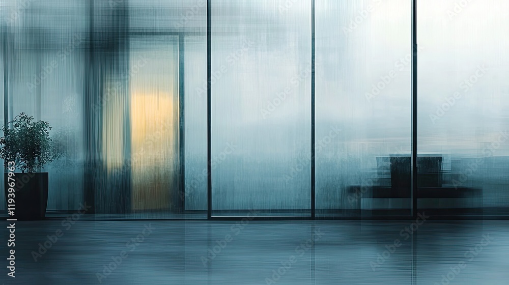 Fototapeta premium Blurred office interior background with a blurred door and glass wall, blurry bokeh light effect for a business concept design. High-quality photo, taken with a telephoto lens in realistic daylight.Ai