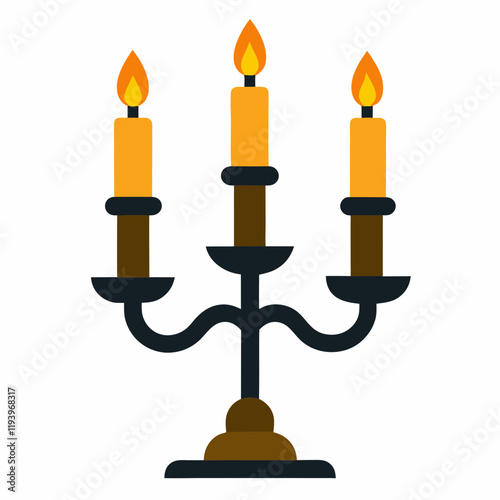 vector drawing of triple candlestick with burning candles