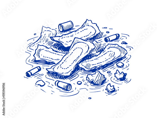 Sanitary Towel Waste Hand Drawn Illustration Sketch Vector Isolated