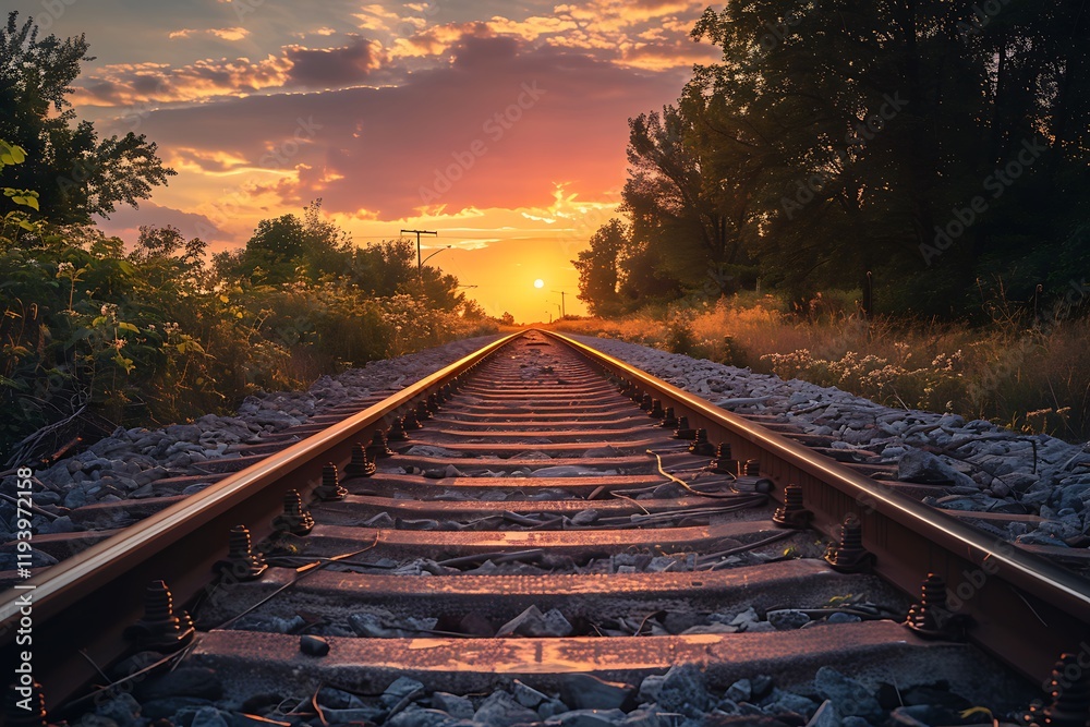 Obraz premium Railway at sunset