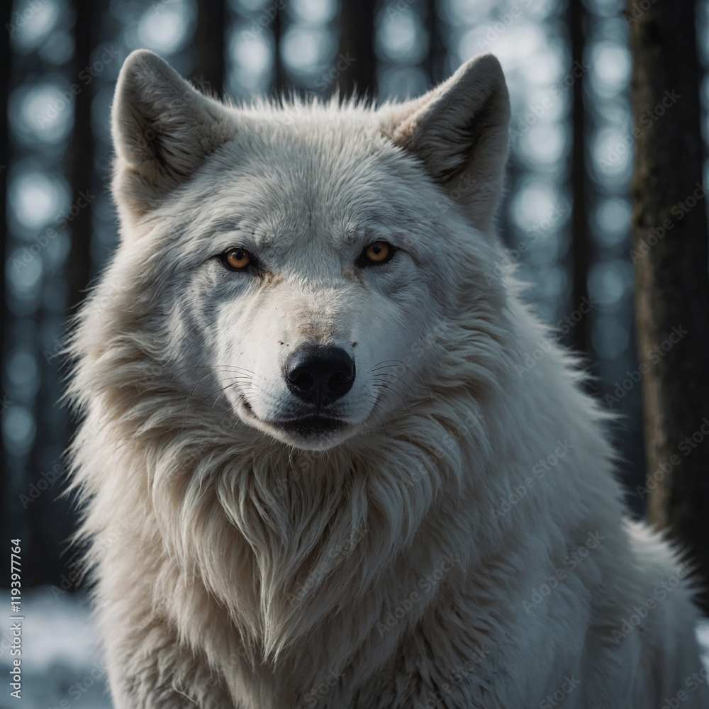 Obraz premium A wolf resembling Princess Mononoke’s white wolf, fierce and noble.
