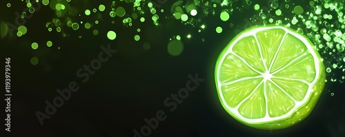 Dark Emerald Background Wallpaper with Neon Lemon Lime Light, Banner Header