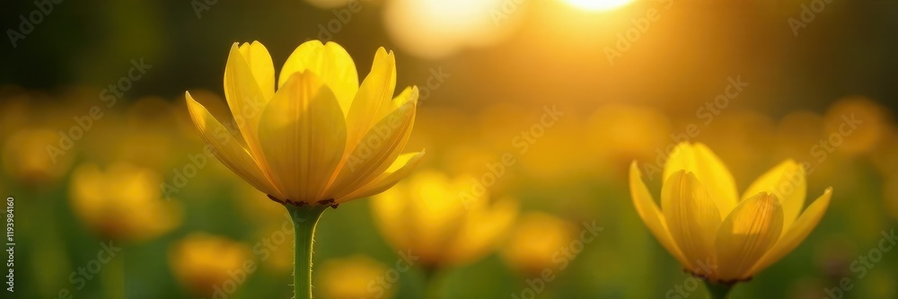 Fototapeta premium Delicate yellow petals unfurl in the fading light, wildflowers, golden hour, jerusalem artichoke