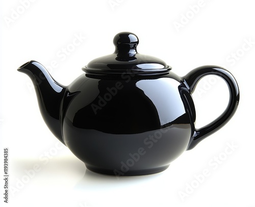 Glossy black ceramic teapot isolated on white background. photo