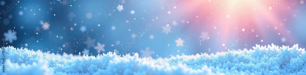 Frosty landscape with snowflakes gently falling on a blue and pink gradient background, snowy scene, winter scenery Frosty landscape with snowflakes gently falling on a blue and pink gradient background, snowy scene, winter scenery