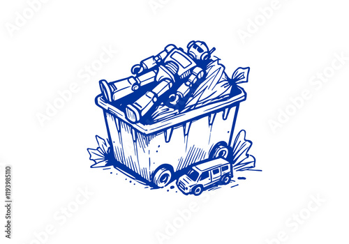 Unused Toys Waste Hand Drawn Sketch Illustration Vector Isolated