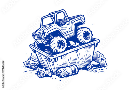 Unused Toys Waste Hand Drawn Sketch Illustration Vector Isolated