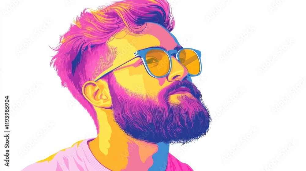 Vibrant Portrait of a Young Man in Stylish Sunglasses with Creative Color Palette Showcasing Modern Fashion and Trendy Lifestyle Elements for Artistic Visualization Vibrant Portrait of a Young Man in Stylish Sunglasses with Creative Color Palette Showcasing Modern Fashion and Trendy Lifestyle Elements for Artistic Visualization