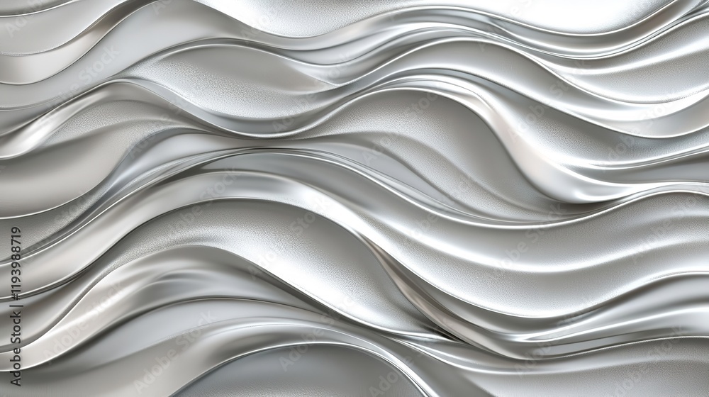 Obraz premium 3D Rendered Abstract Grey Metallic Background. Wavy Silver