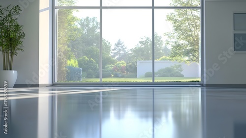 Modern Room with Large Window and Garden View