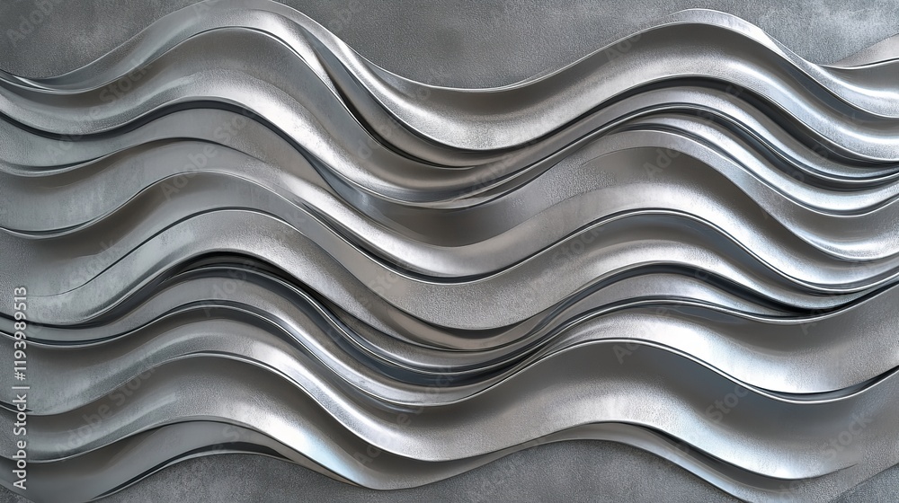 Obraz premium 3D Rendered Abstract Grey Metallic Background. Wavy Silver