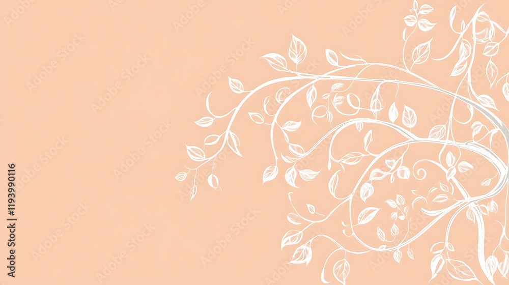 Delicate White Vines and Leaves on Peach Background