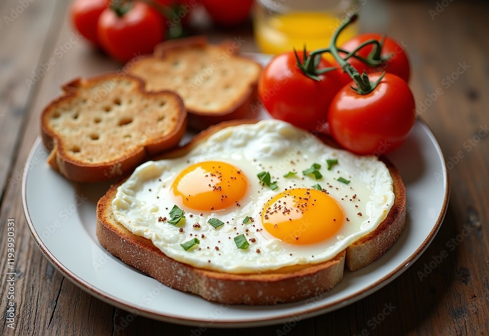 Savor the Morning with a Beautiful Breakfast Spread of Fresh Eggs, Tomatoes, and Toasts on a Rustic Background, Perfect for Captivating Advertisements with Copy Space Savor the Morning with a Beautiful Breakfast Spread of Fresh Eggs, Tomatoes, and Toasts on a Rustic Background, Perfect for Captivating Advertisements with Copy Space