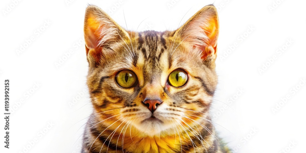 Fototapeta premium Double Exposure Cute American Shorthair Cat Pet Photo, White Background, Artistic Overlay