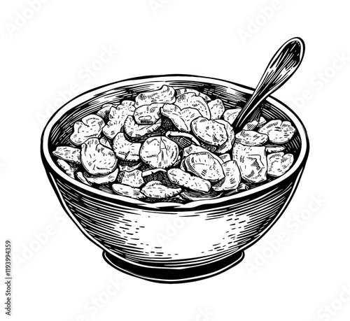 cornflakes bowl engraving black and white outline